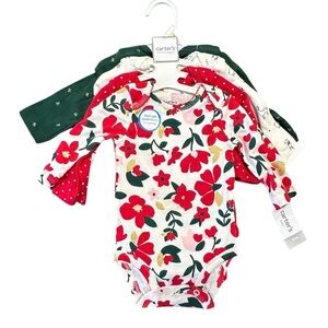 Carter’s NWT 4-Pack Christmas Bodysuits Long Sleeve Girls NB 3M